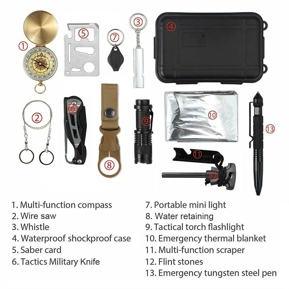 14- teilige Outdoor Notfall Survival Werkzeugtasche